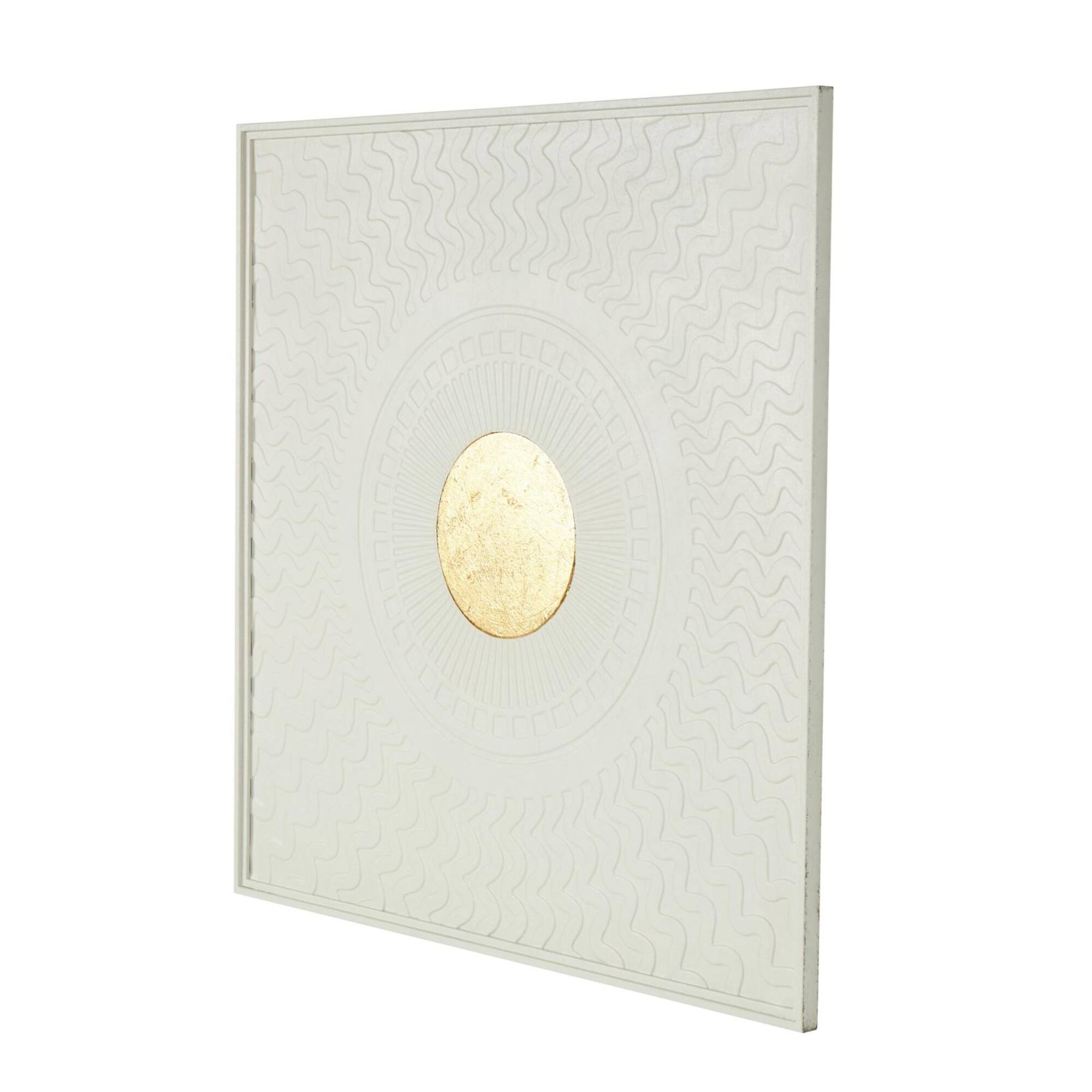 40" White & Gold Metal Geometric Wall Decor with Wavy Pattern
